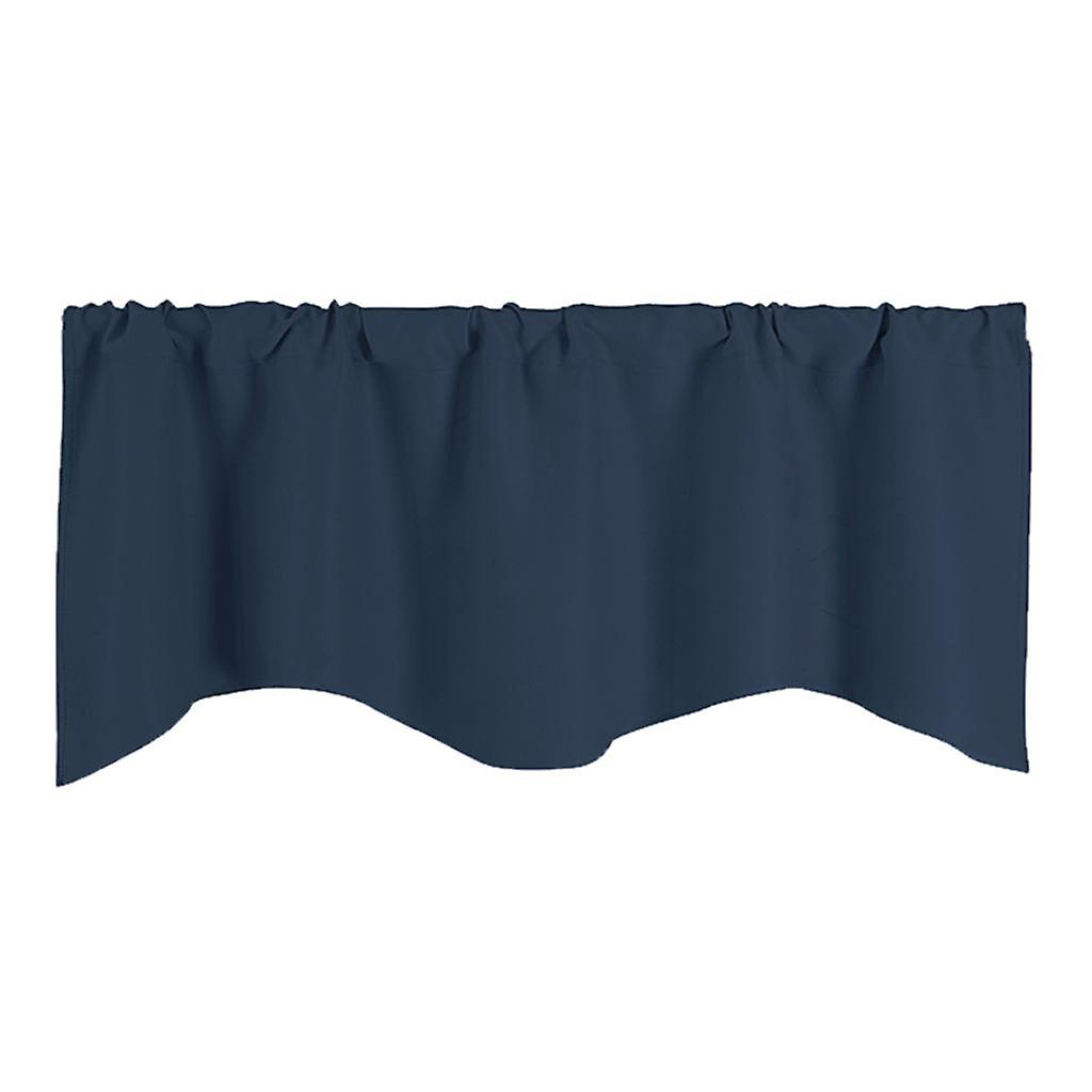 Short Curtain Panel Solid Color Valance for Kitchen Windows Dark Blue