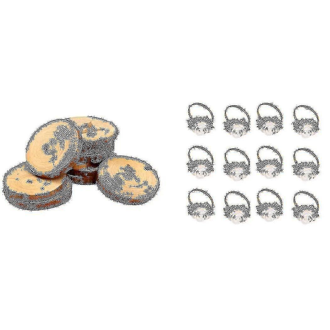10pcs Natural Tree Round Wood Log Slice & 12pcs / set Résine White Servikin Ring Table Cuisine Serviette