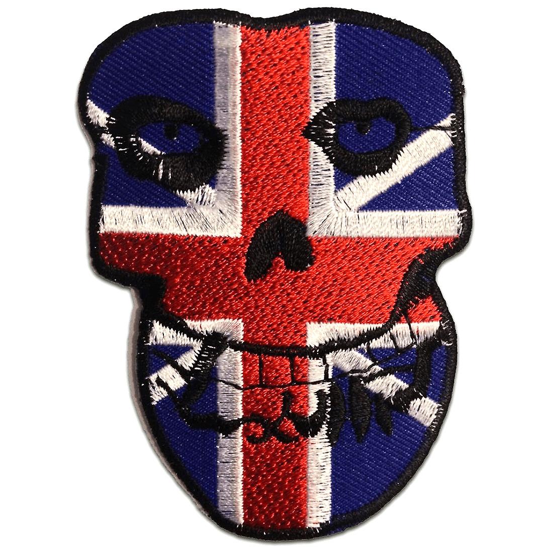 Patch / Iron-on Patch - UK Skull Biker Skeleton - red/blue - 6.5 x 8.5 cm
