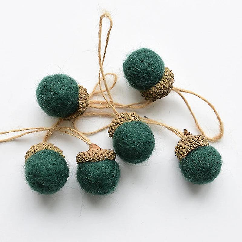 6Pcs Xmas Tree Ornament Wool Felt Pine Tower Ball Pine Cone Acorn String Diy Material Pendant Christmas Decor Home New Year 2021