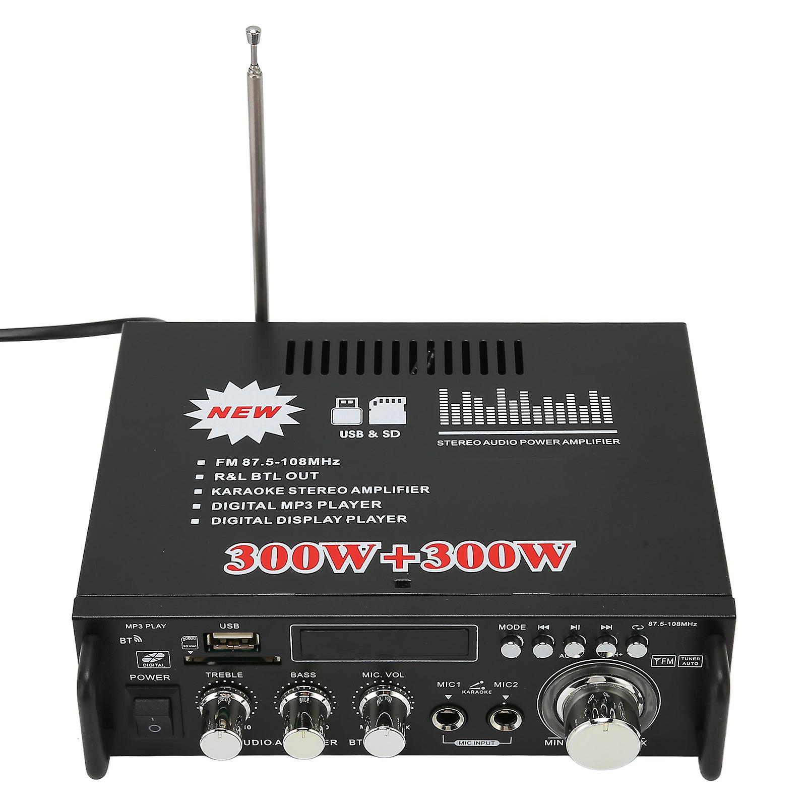 Power Amplifier 300W 300W Bluetooth with USB Memory Card Port Remote Control LED Display for Home Stereo System 220V EU Plug 