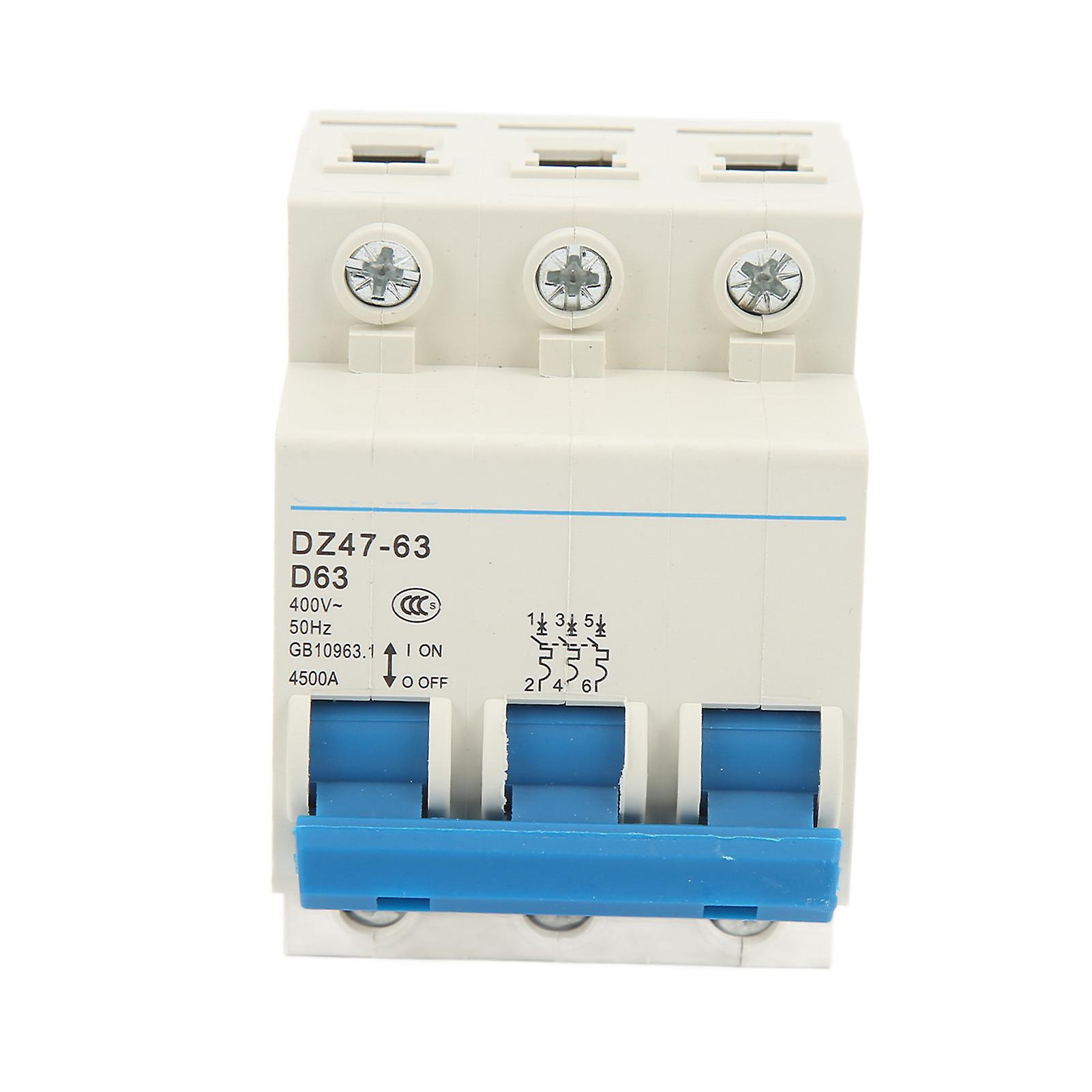 Circuit Breaker Circuit Breaker 3P MCB DIN Rail Mount 4500A Switching Capacity 400V 63A for Home Office Lighting System