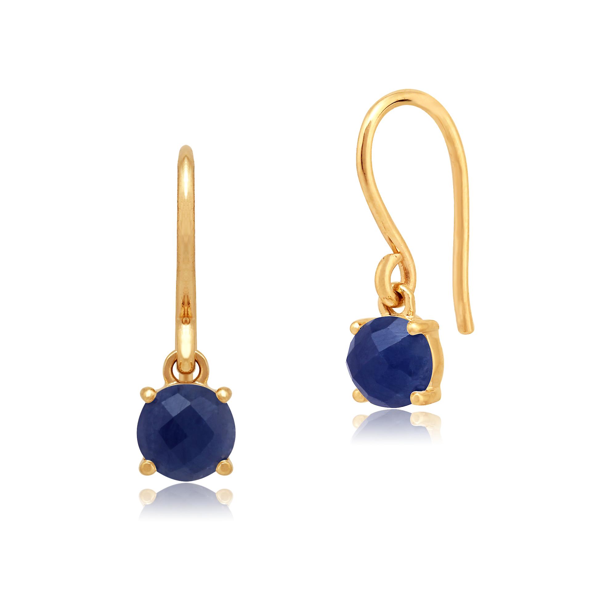 Classic Round Sapphire Checkerboard Drop Earrings in 9ct Yellow Gold 135E1070089