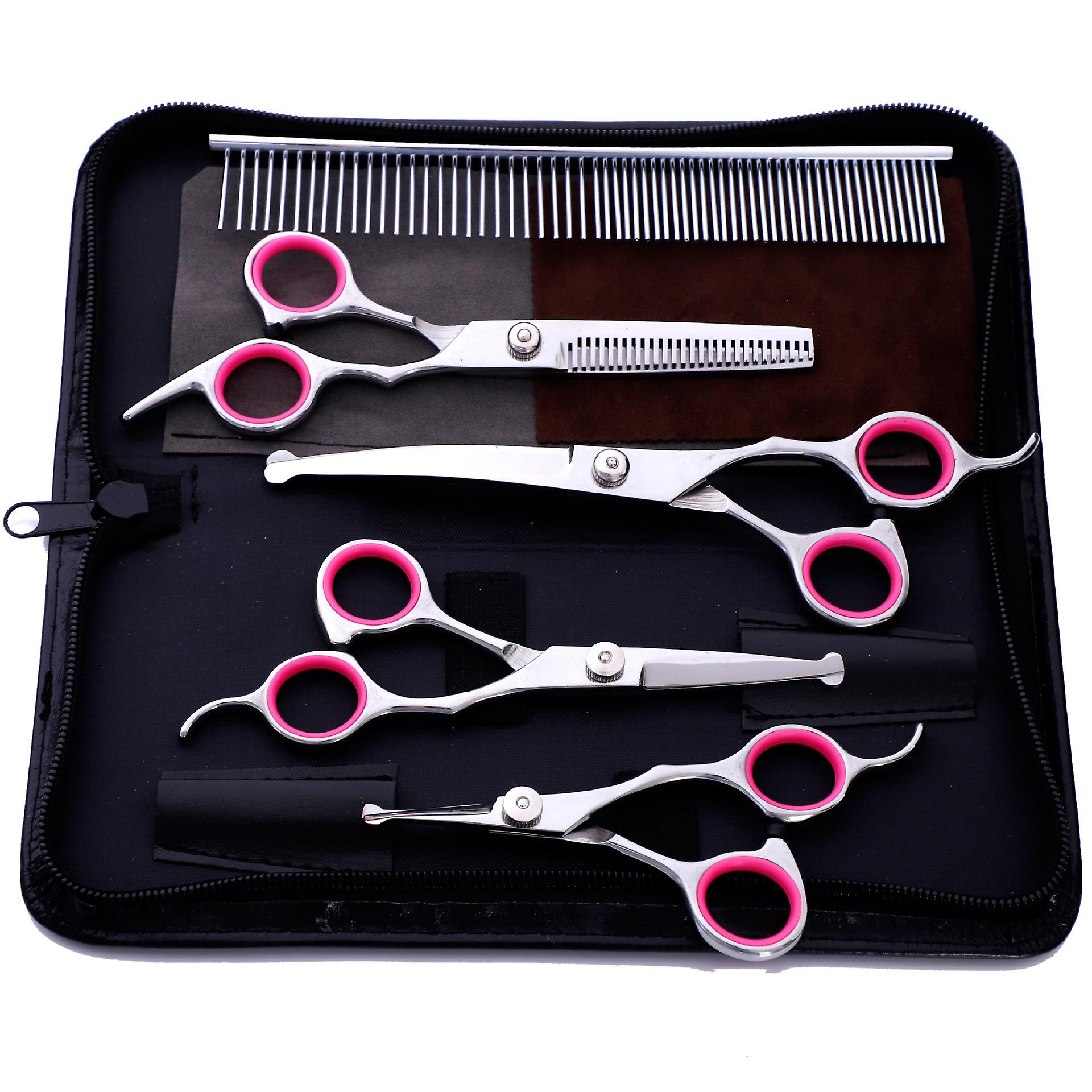Dog Grooming Scissors, Grooming Scissors For Dogs With Safety Round Tip, Dog Scissors For Grooming - Thinning, Straight, Curved Dog Shears And Co