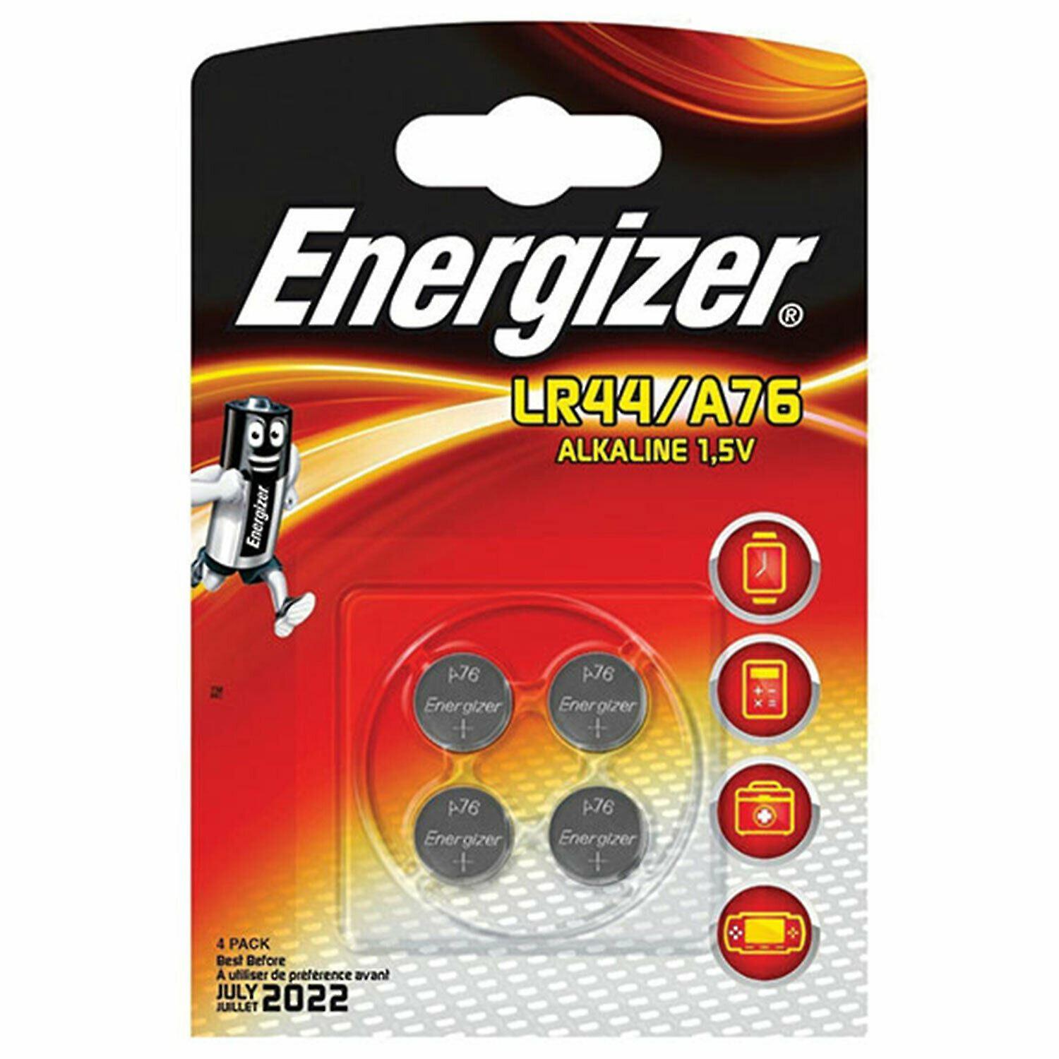 Energizer LR44/A76 1.5V Alkaline Button Cell Batteries, 4 Pack