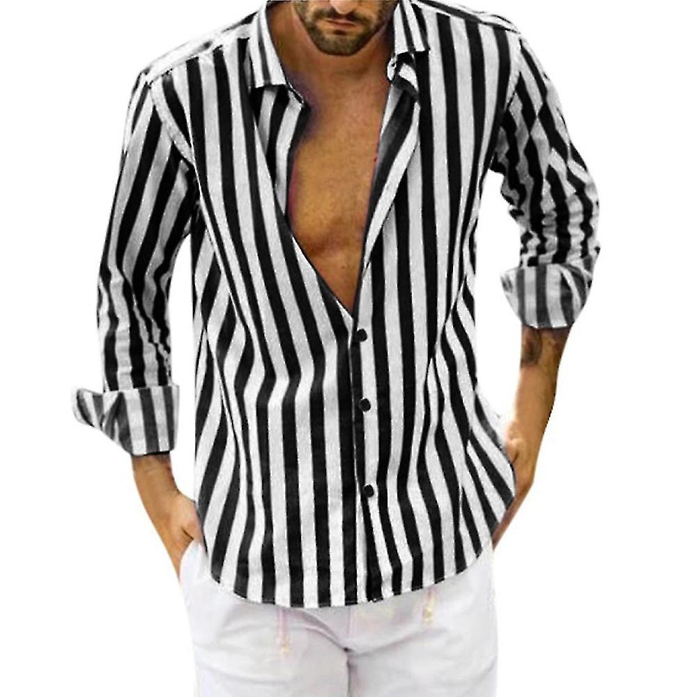Hombres Botones Camisa A Rayas Manga Larga Vacaciones Camisas