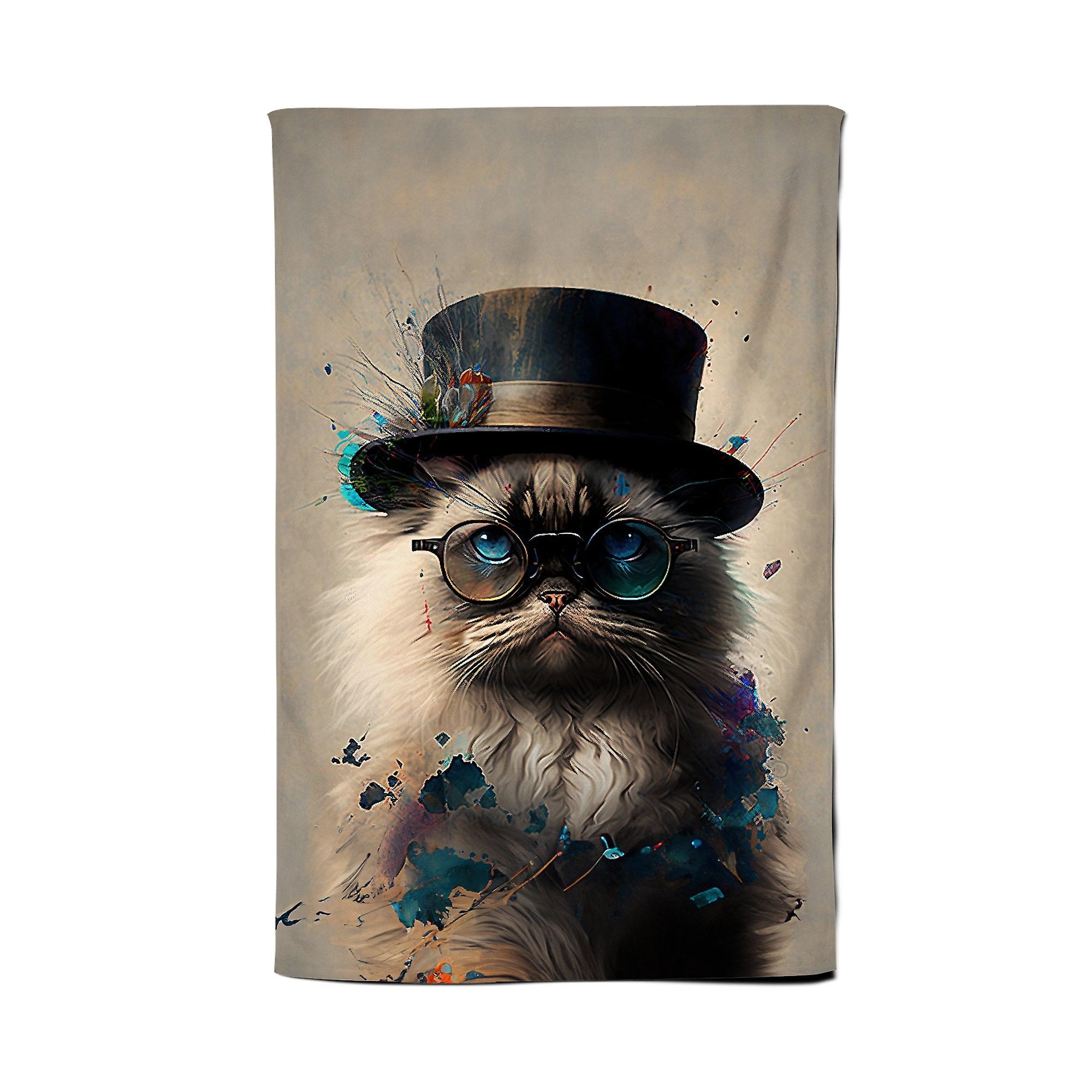 Ragdoll Cat With Glasses Splashart Tea Towel