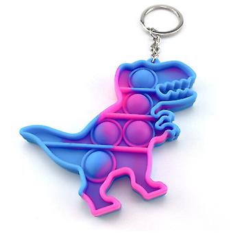 Stuff Certified® Pop It Keychain - Washed Fidget Anti Stress Toy Bubble Toy Silicone Dino Purple-Blue