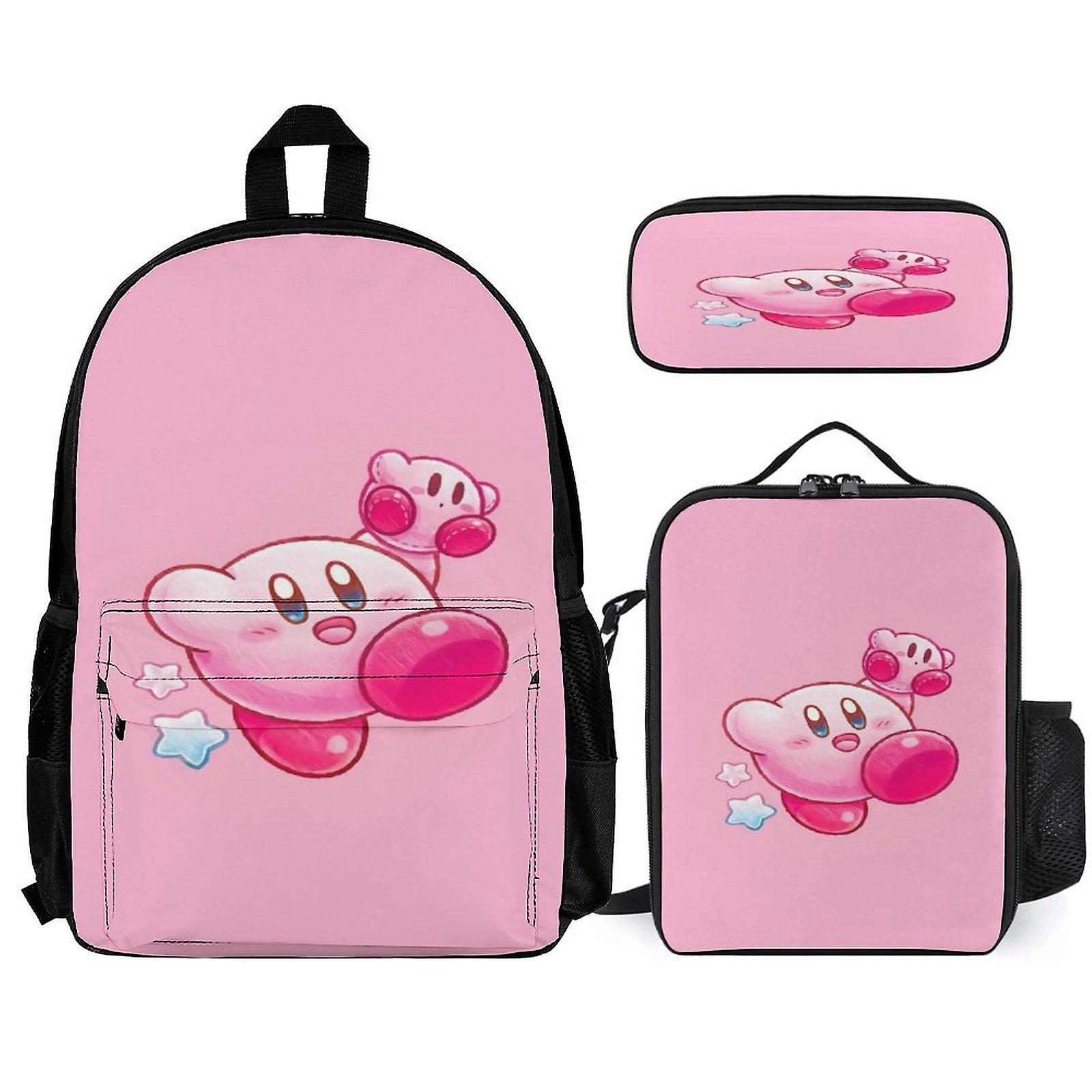 Kirby Backpack 3 Piece Set Laptop Backpack with Pencil Case Lunch Bag Combination