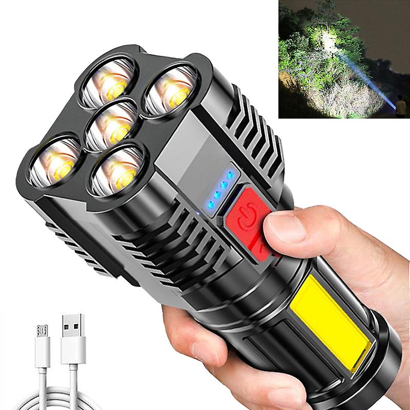 5 Led Ultra Bright Flashlight Rechargeable Outdoor Multi-function Waterproof Led Long-range Spotlight Battery Display Cob Light