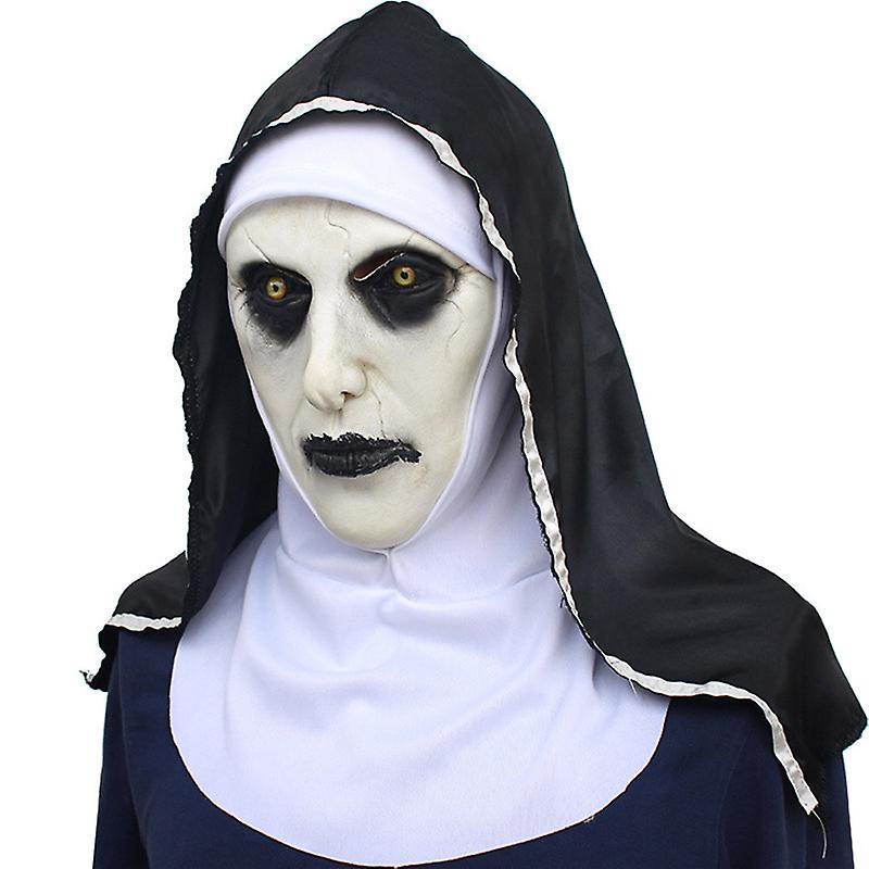 Halloween The Nun Horror Mask Cosplay Valak Scary Latex Masks With Headscarf Veil Hood Full Face Helmet Horror Costume Halloween Prop