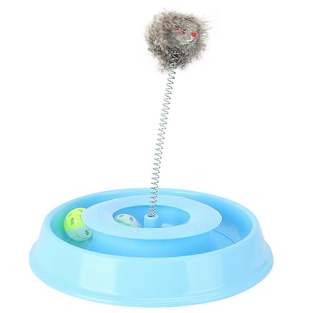 Plastic Pet Cat Kitten Playing Board Teaser Funny Interactive Toy With Bell Ball Spring Mouseblue