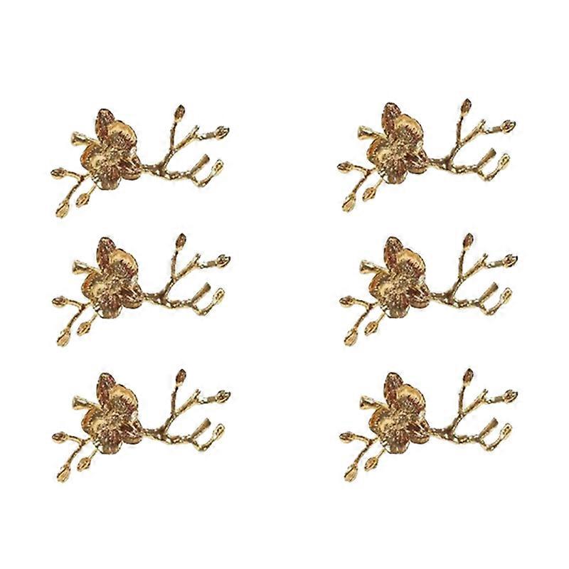 Plum Blossom Branch Design Napkin Holder Napkin Ring Western Towel Ring Hotel Table Decoration Set of 6-Gold