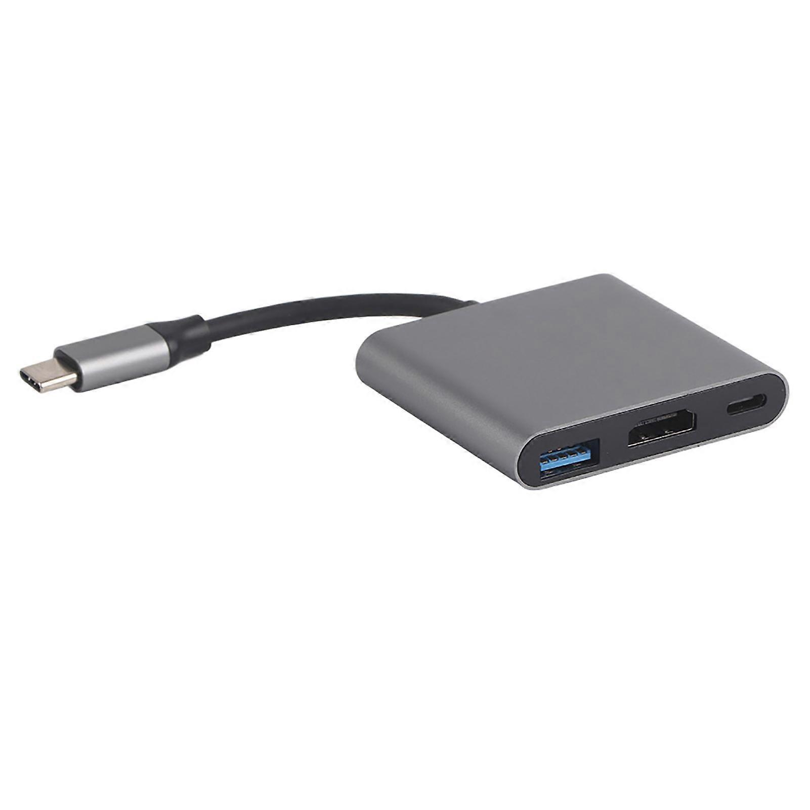 Hc 04 Multifunction 3 In 1 Hub Type C To Hdmi Output Hd Converter Adapter Dock Station(gray )