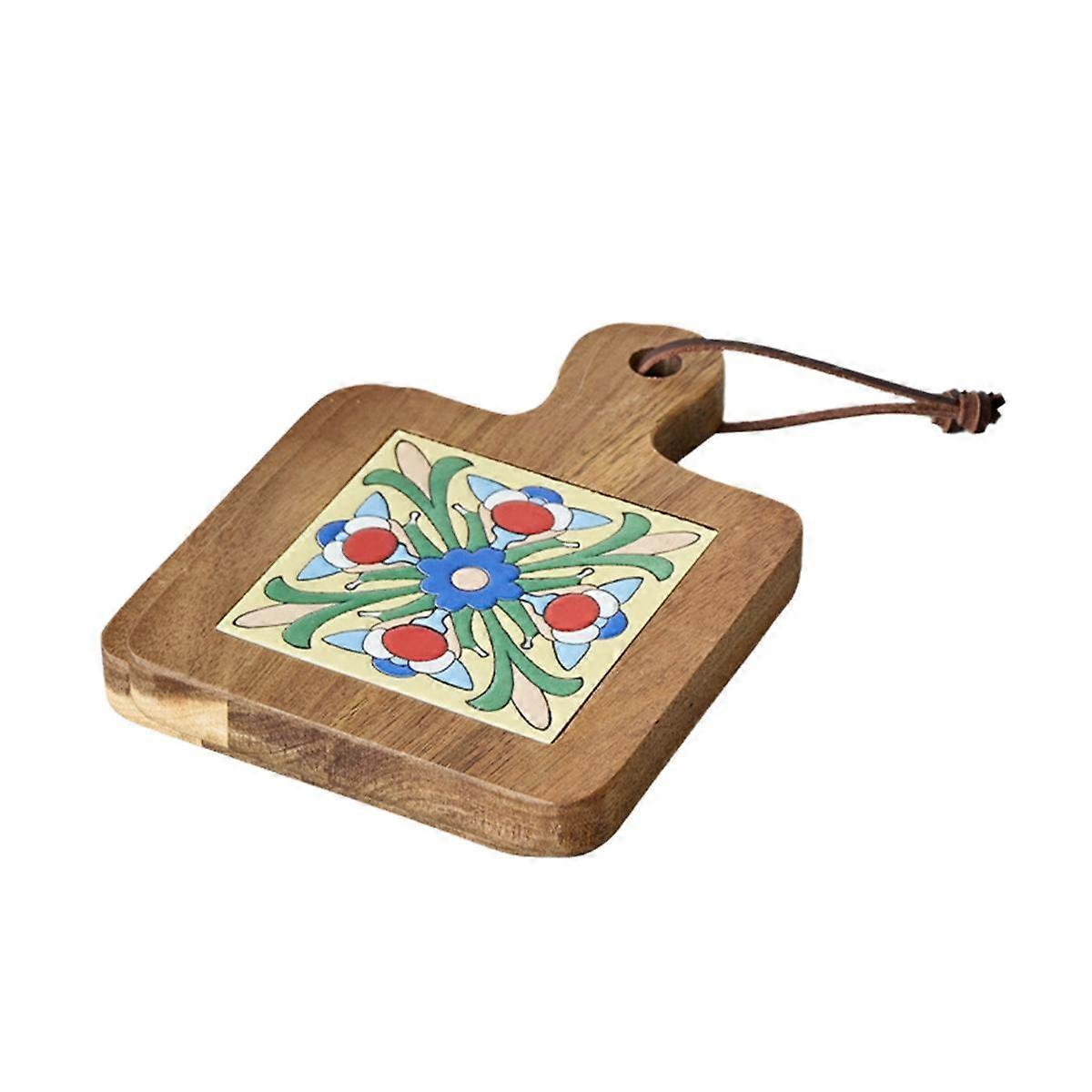 Solid Wood Tile Insulation Pot Mats, Home Retro Placemats, High Temperature Resistant Kitchen Table Mats Coasters B