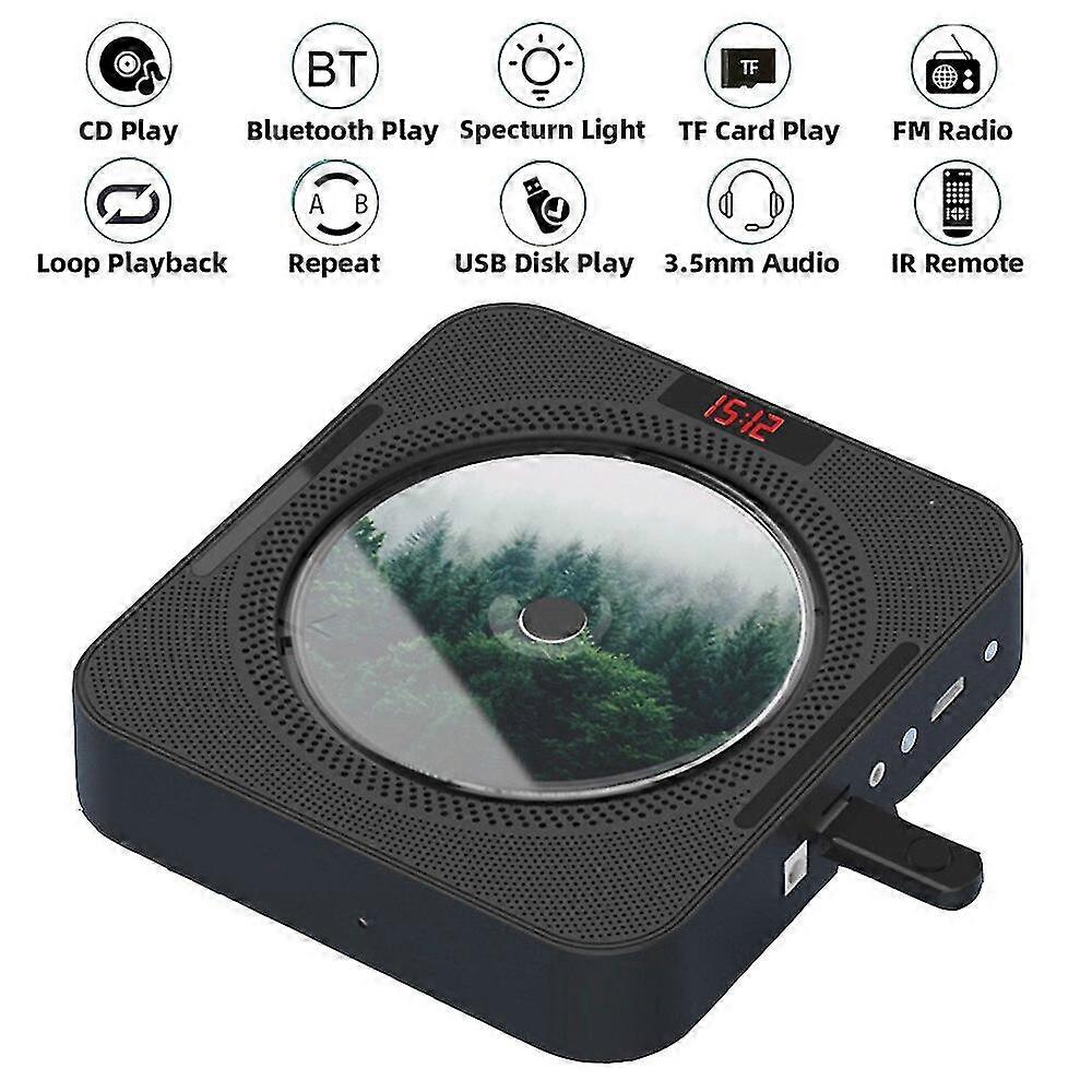 Portable Cd Player Wall Mountable Cd Music Player Bluetooth Remote Control Fm Radio Hifi Speaker With Usb 3.5mm Led Screen