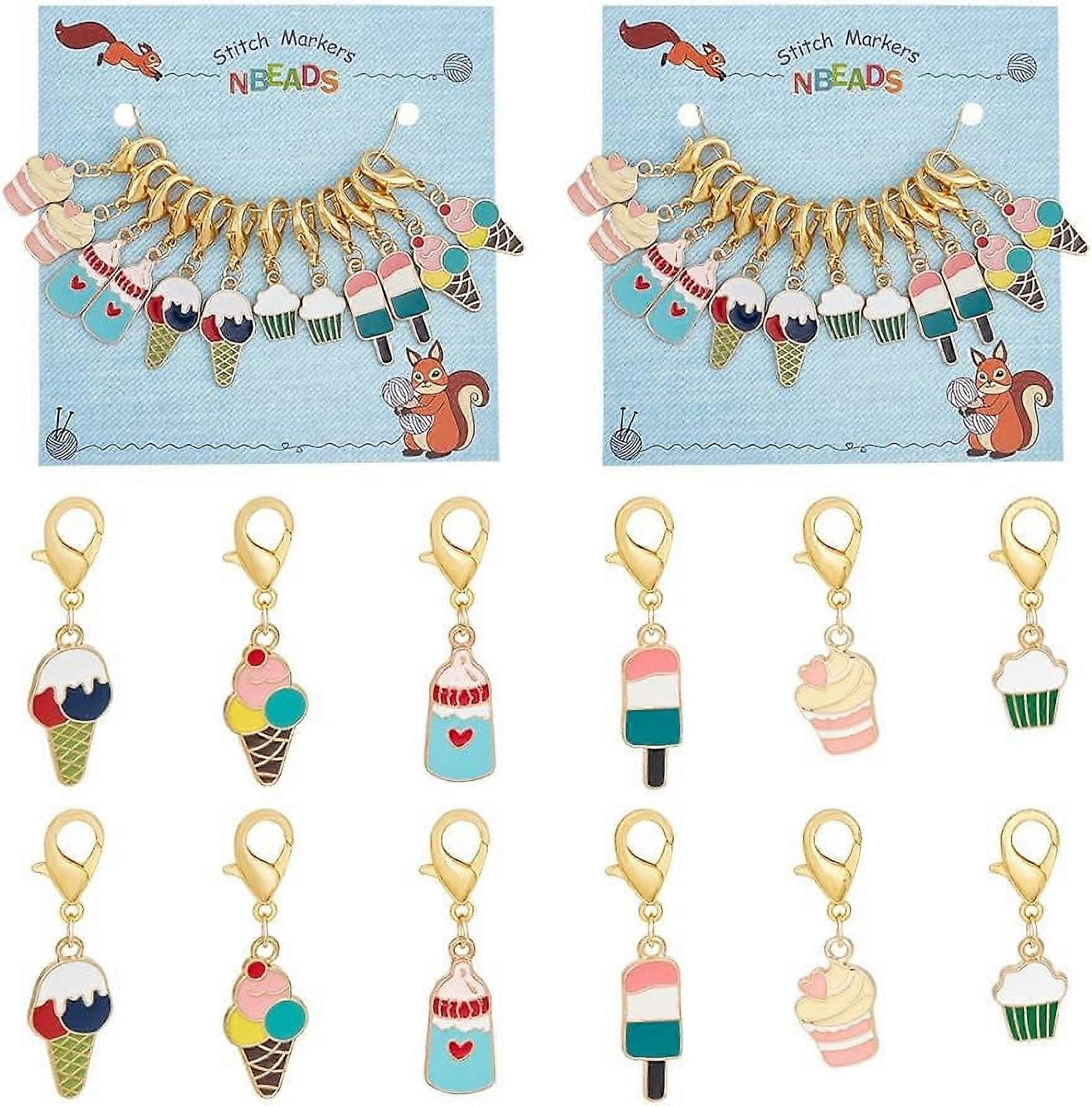 24 Pcs Dessert Stitch Markers Enamel Crochet Stitch Marker Charms Removable Lobster Claw Clasps Locking Stitch Marker