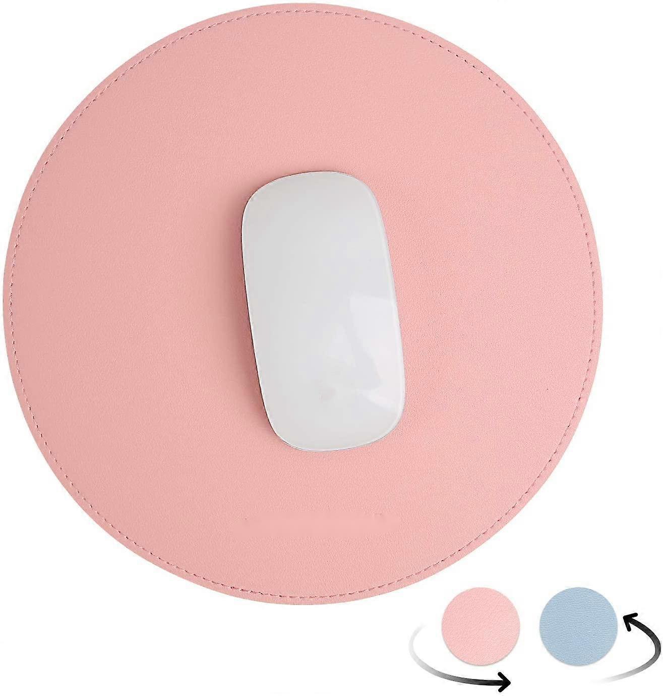 Mouse Pad, Double-Sided Mouse Pads Small Round PU Leather Mouse Mat with Stitched Edge Waterproof Mouse Pads compatible with Wireless Computer Mouse c