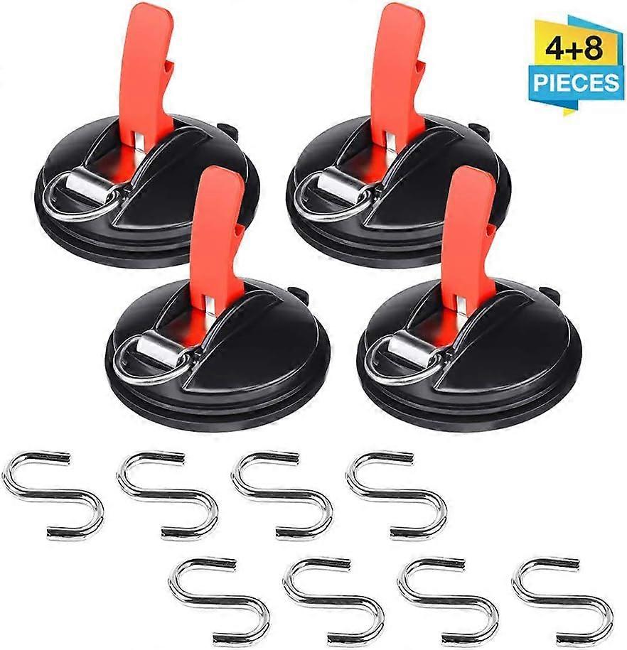4 Pack Suction Cups With 8 S-Hooks, Multi-Function Suction Cups For Awning, Shade Sail, Tarps And Vehicle Covers