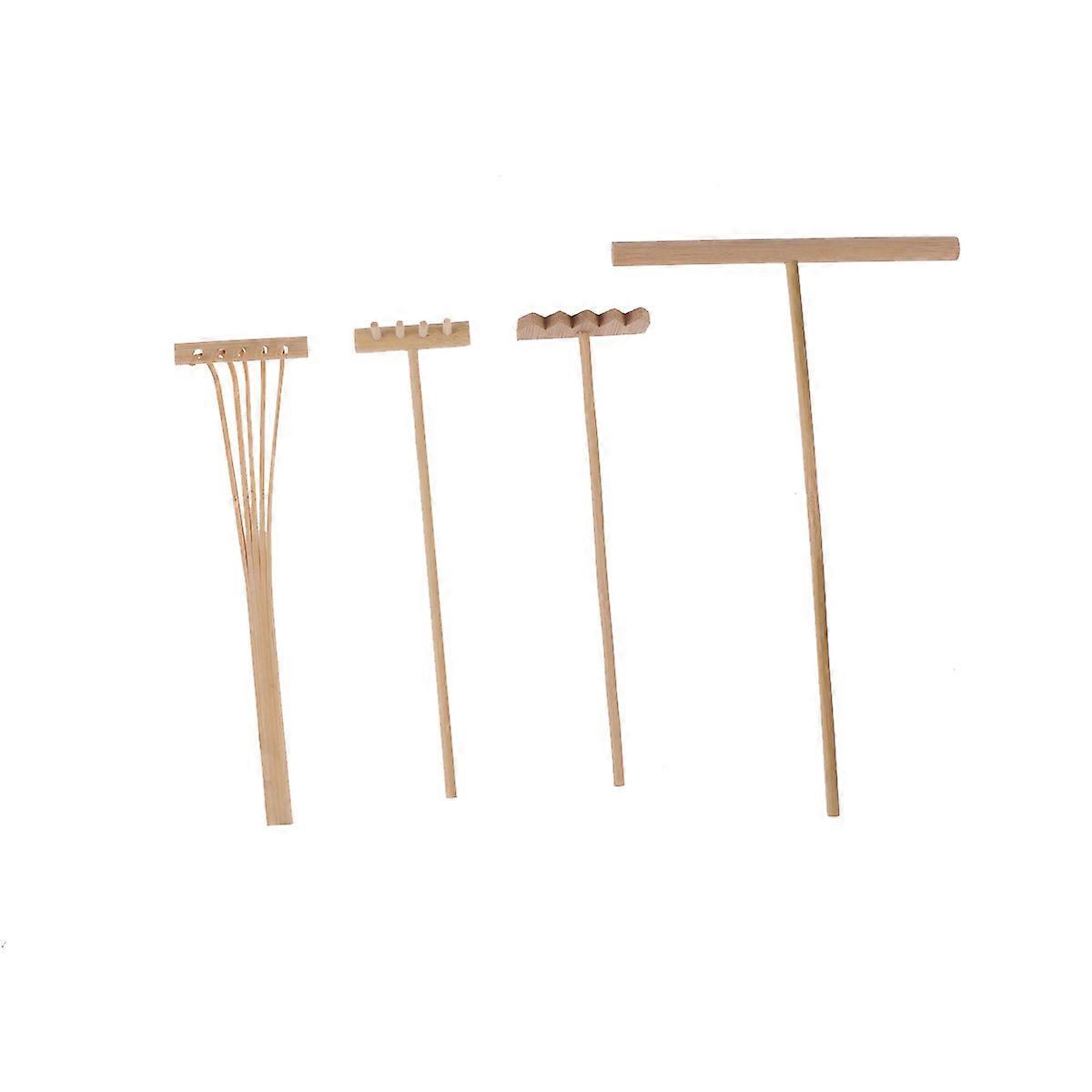 4PCS Bamboo Rake Gardening Bonsai Potted Tool Mini Size Rake Sand Push Drawing Pen Set Desktop Decor Accessories