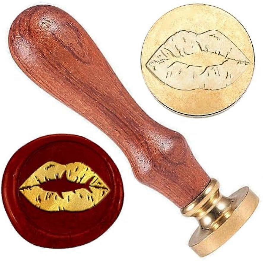 1pc Lip Print Shark Wax Sealing Stamp 1" Brass Wax Seal Stamp Head with Wooden Handle Vintage Wax Stamp