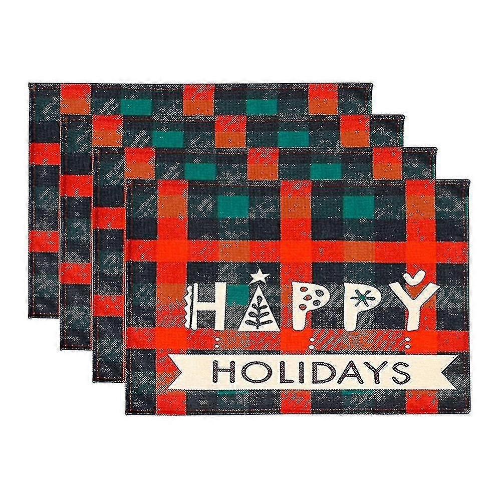 2024 Christmas Placemats Set Of 4, With Plaid Printed, Washable Mats, B