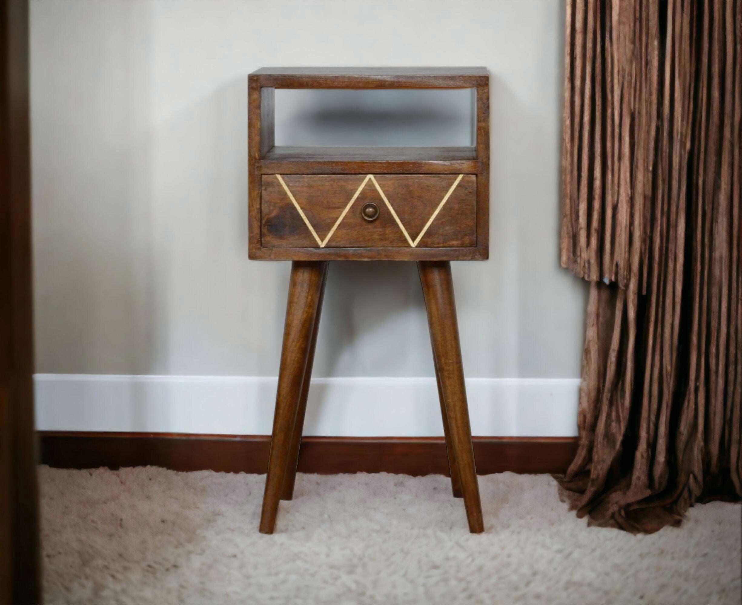 Small Bedside Table With Geometric Brass Inlay