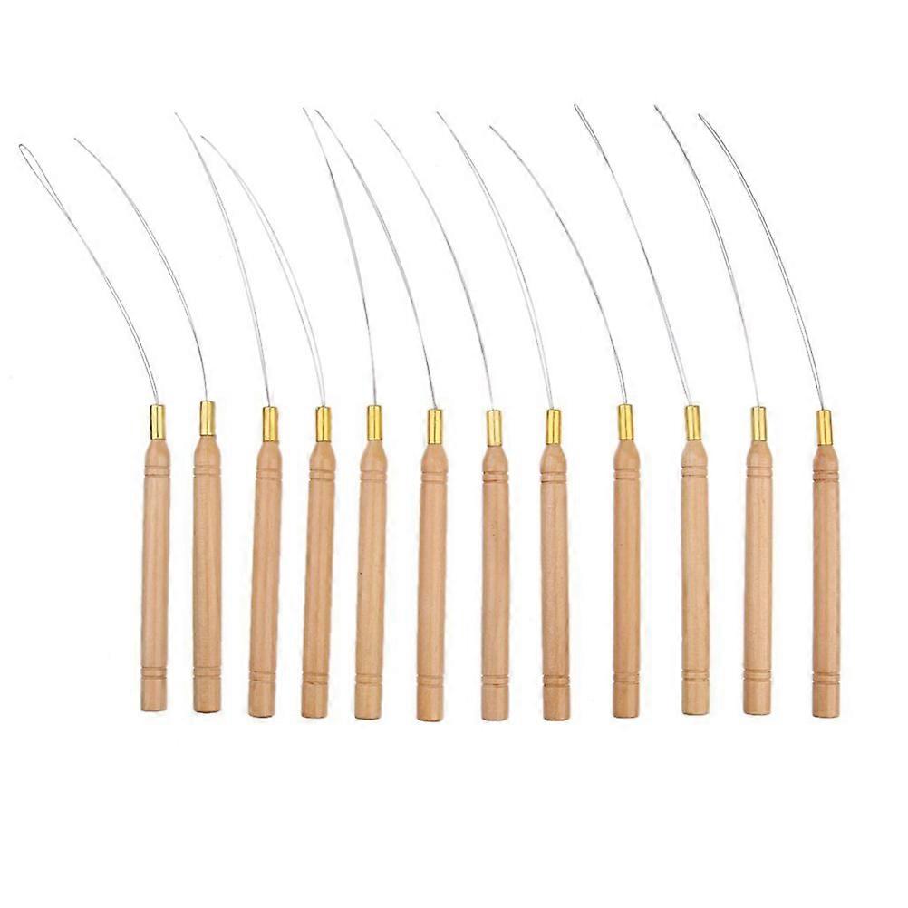 12pcs Hair Extension Wooden Loop Needle Threader DIY Hook Tool