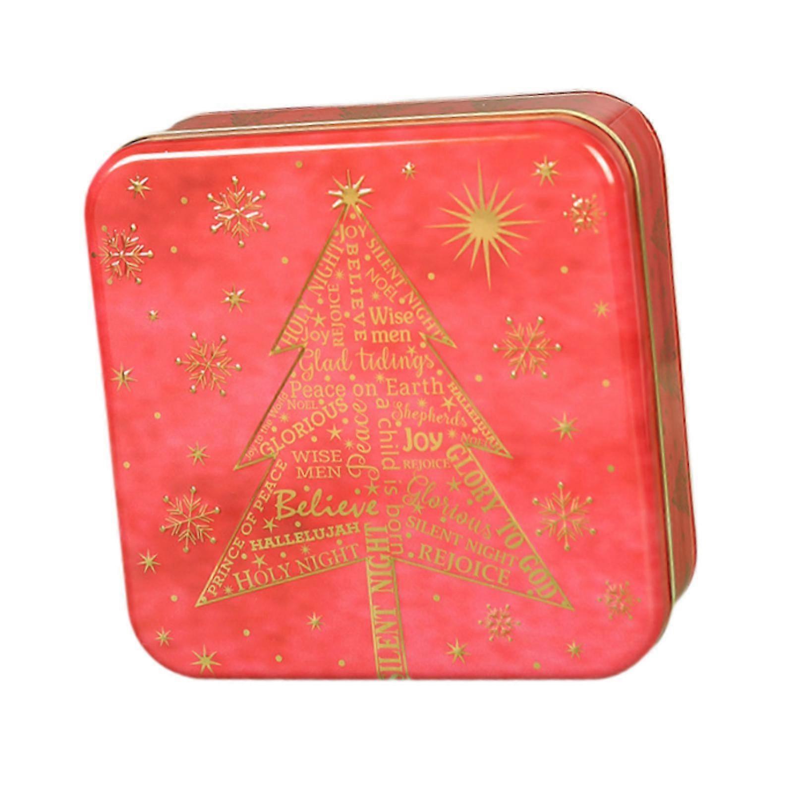 Christmas Cookie Tin Cartoon Iron Cookie Case Box for Party New Year Holiday Red Christmas Tree