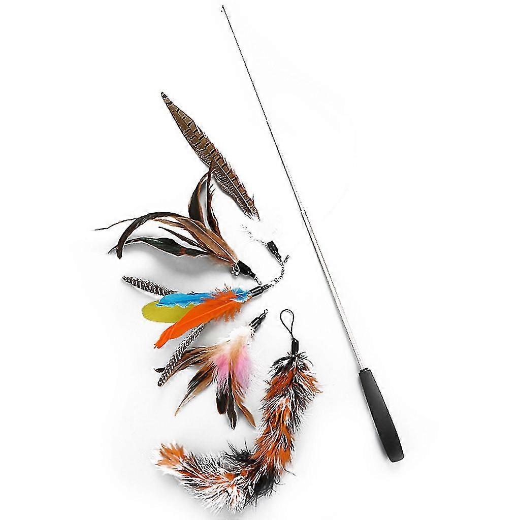 Retractable For Cat Wand Toys 6 Replacement Feather Teaser With Mini Bells For C