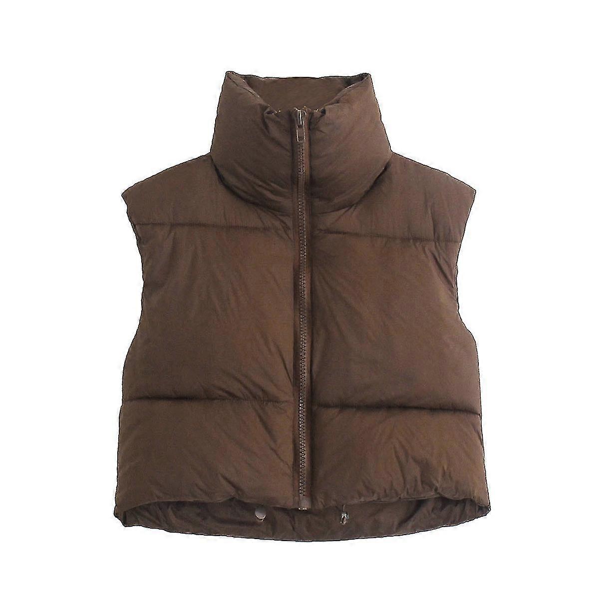 Veste puffer recadrée rembourrée Zip Up Stand Col Gilet sans manches