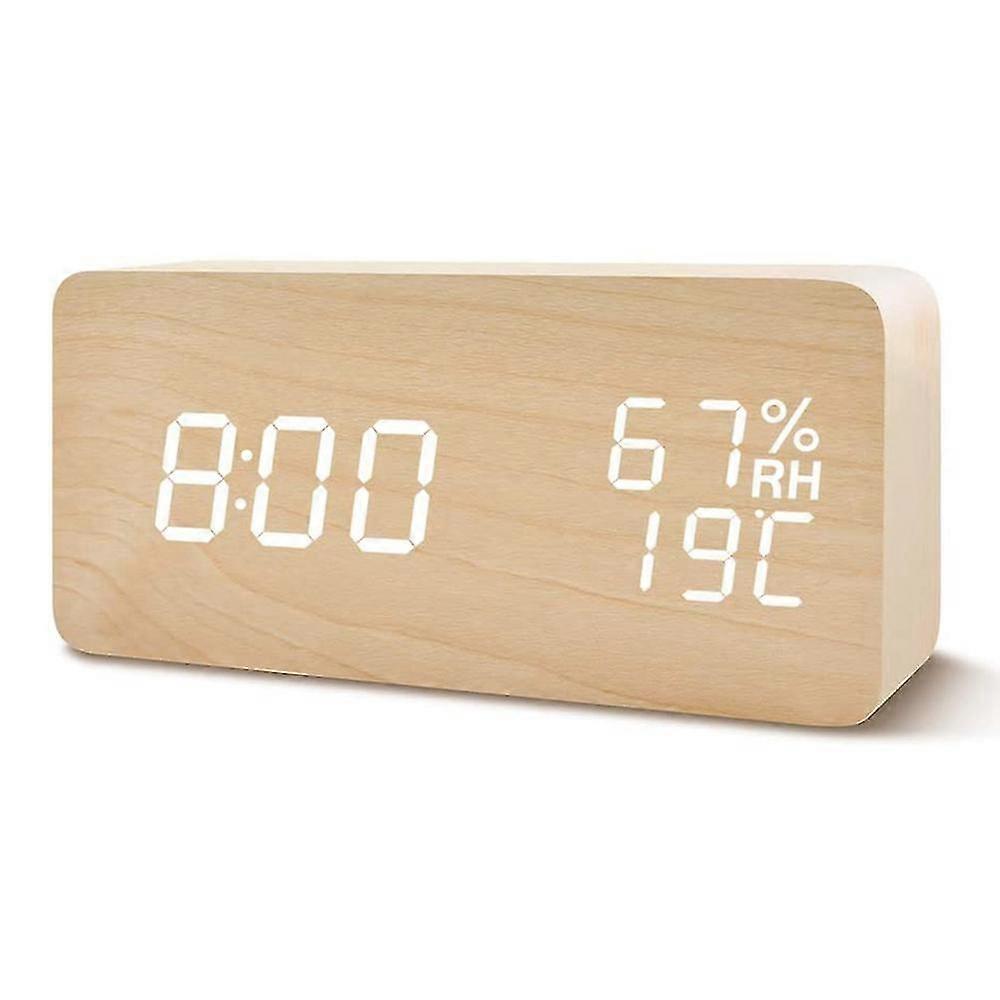 Digital Wooden Alarm Clock, With 3 Alarm Settings, Electronic Led Time Display, 3 Level Brightness & Temperature, Good For Bedroom, Bedside, Desk, Off