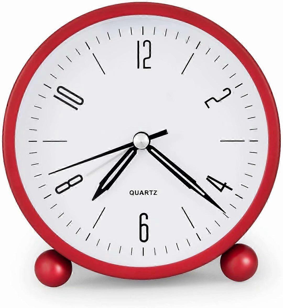 Men's Alarm Clock 4" Round Silent Analogue No Ticking Alarm Clock with Night Light Battery Operated Super Quiet Alarm ClockRed
