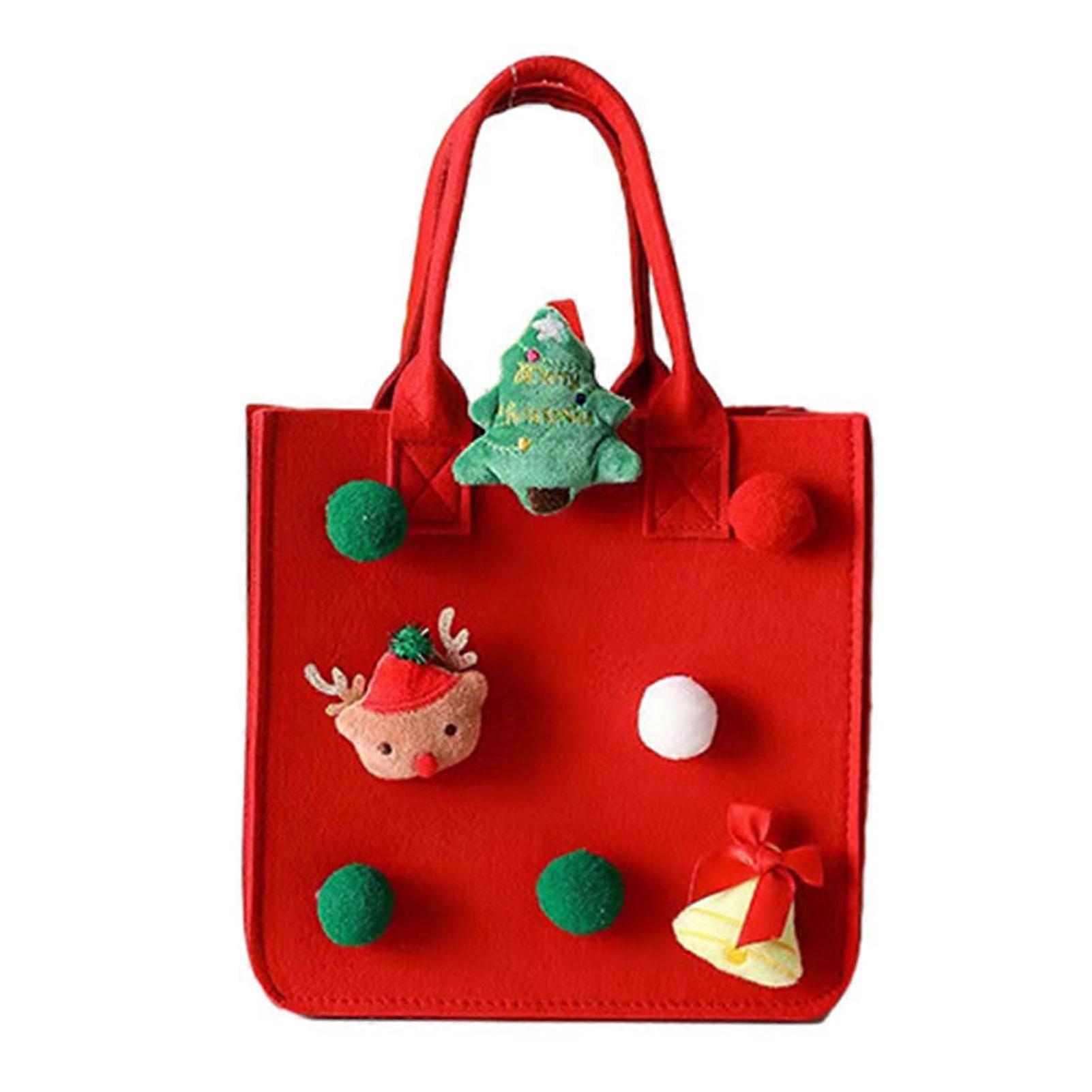 Christmas Handbag Cartoon Santa Claus Felt Design Vibrant Color Spacious Sturdy Tote for Xmas Shopping