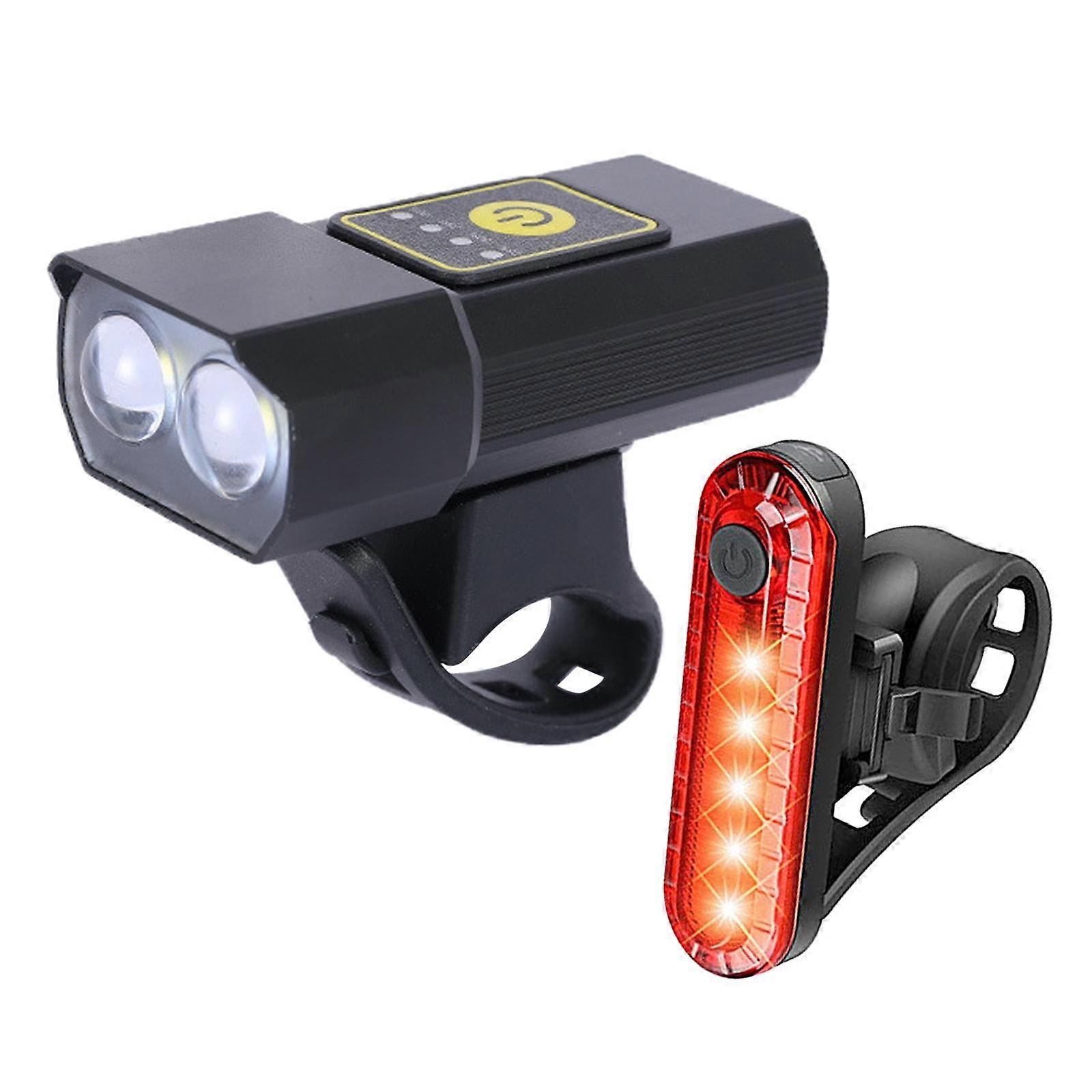 Bike Front Light USB Rechargable Head Lamp Flashlight Bicycle Headlight with Taillight