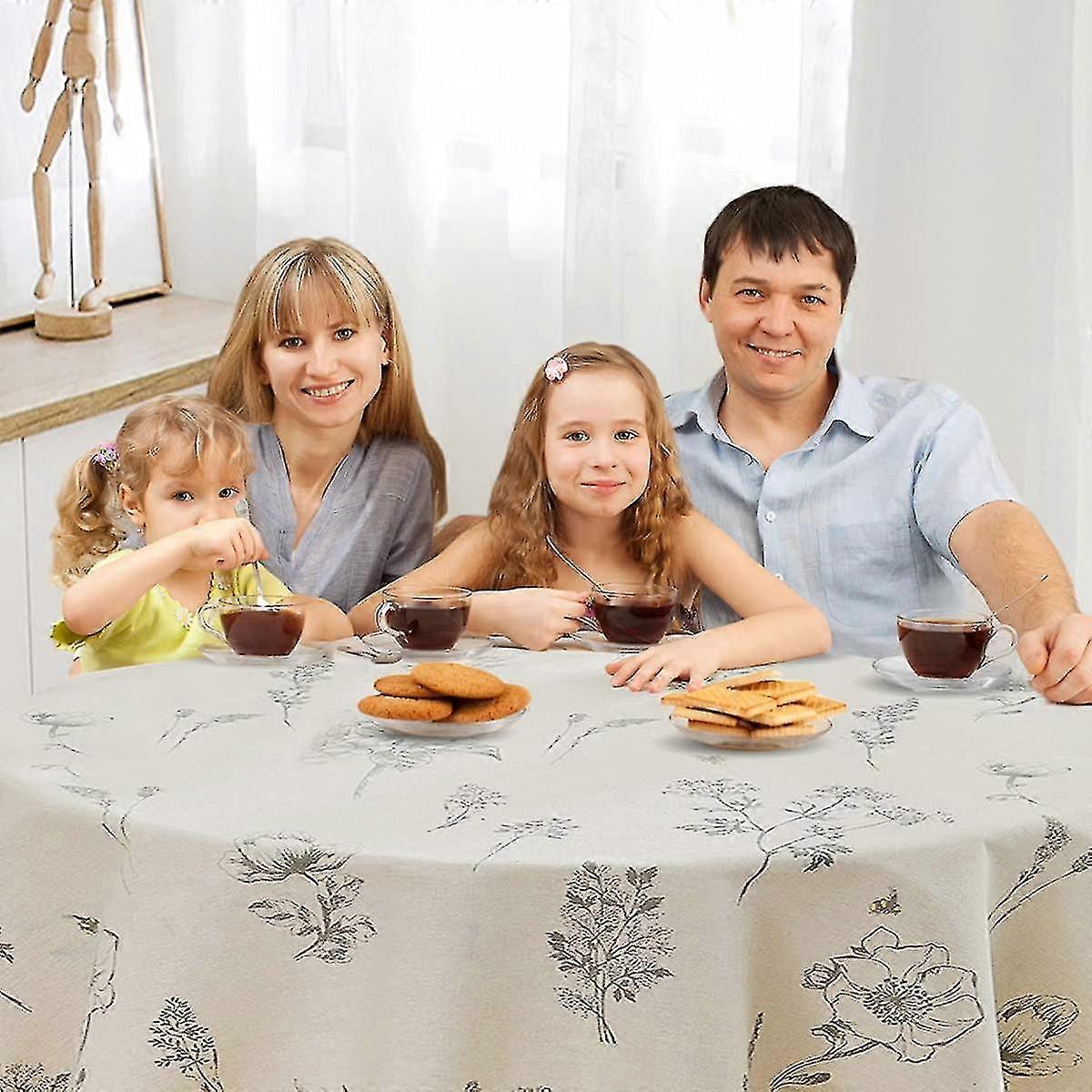 Round Tablecloth Beige Printing 150cm For Circular Table, Dining Table, Living Room, Picnic