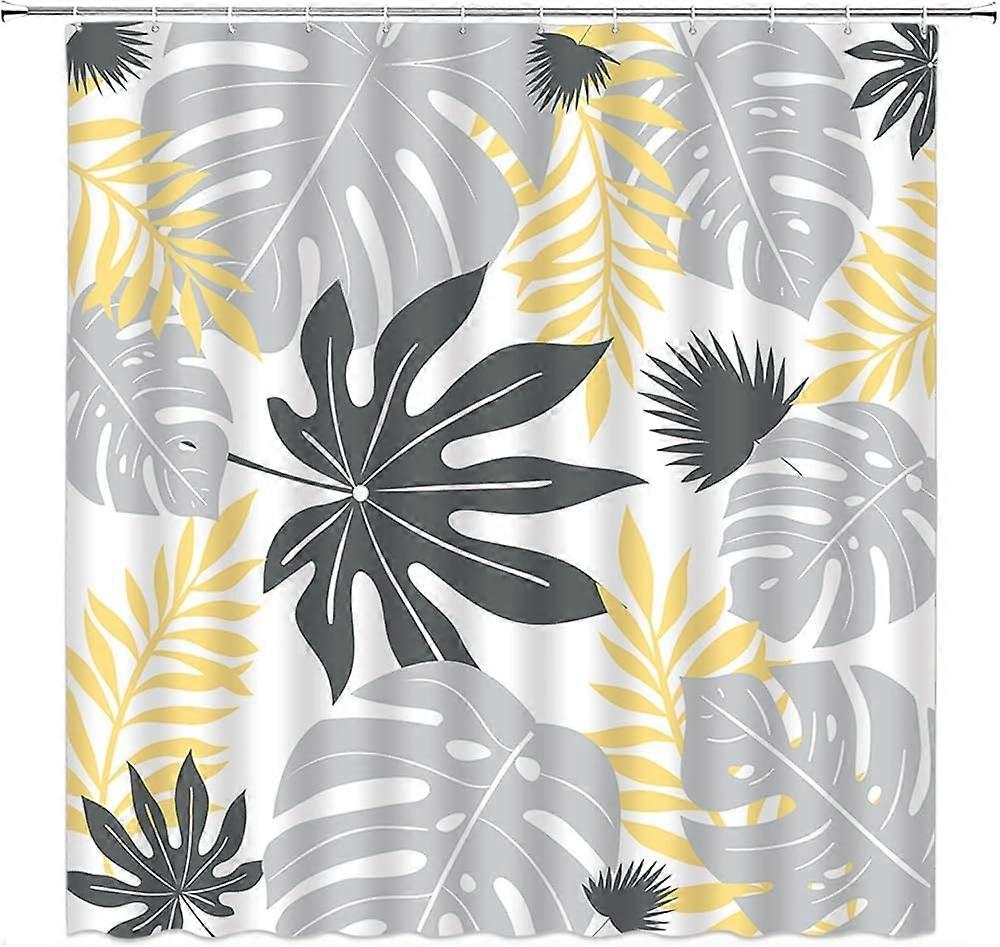 トロピカルリーフシャワーカーテンモダンパームモンステラ葉抽象的なジャングル植物自由奔放に生きる美的ファブリックバスルームの装飾カーテンフック付き