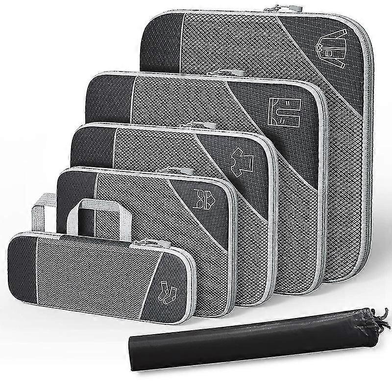 Komprimerte pakkekuber for reise, 6 stk utvidbar bagasjeoppbevaringspose komprimerte terninger for pakking av nettingstopp og slitesterk glidelås