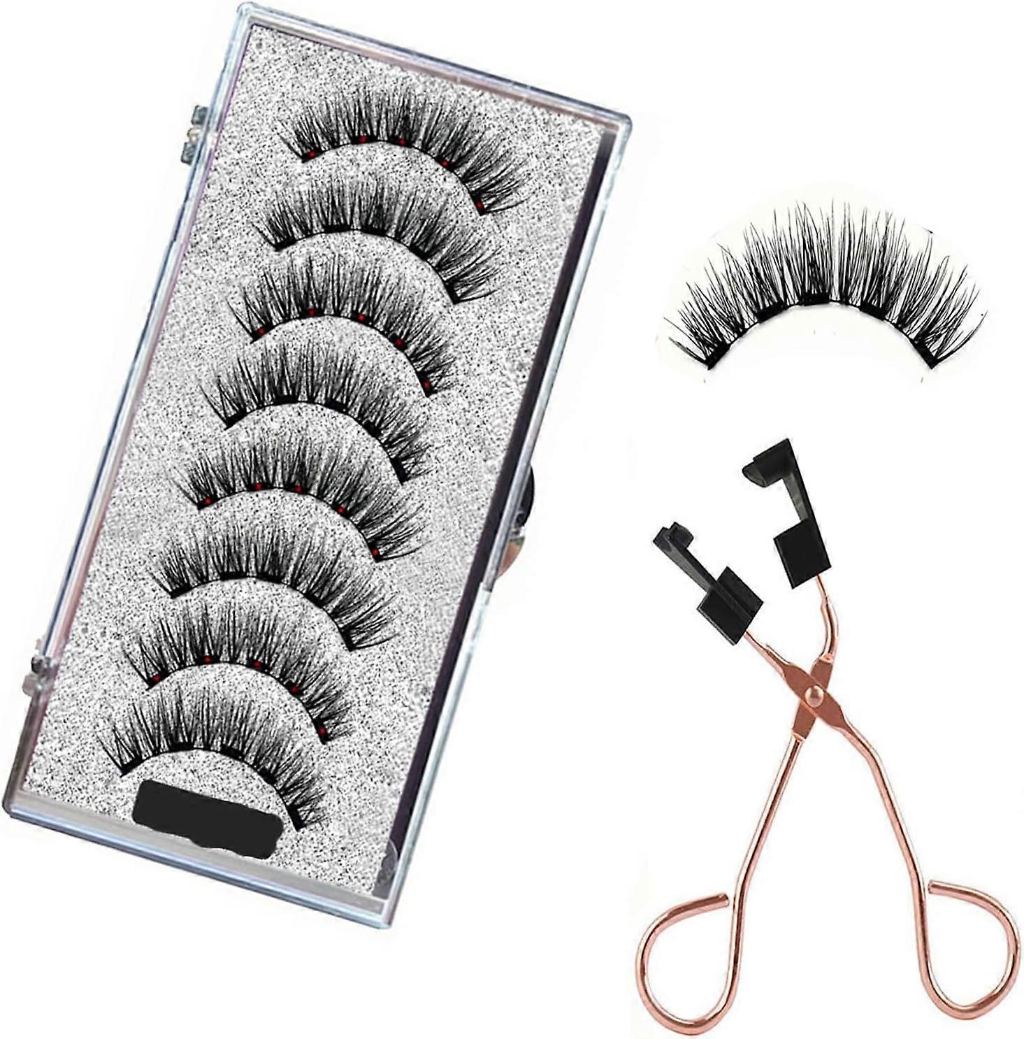 Dual Magnetic Eyelashes Set with Clip Reusable Natural Look 3D False Lashes Black Eyelashes No Eyeliner No Glue Required Lightweight and Easy to Wear 