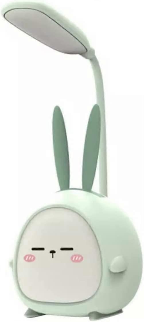 Portable LED desk light (green rabbit), cute rabbit foldable USB rechargeable reading light with night light, suitable for bedrooms, children's bedsid