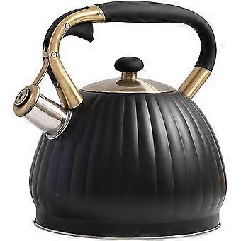 3,5L vattenkokare i rostfritt stål med värmebeständigt silikonhandtag, tekokare för induktionsspis gasspis vedspisar gascamping, svart