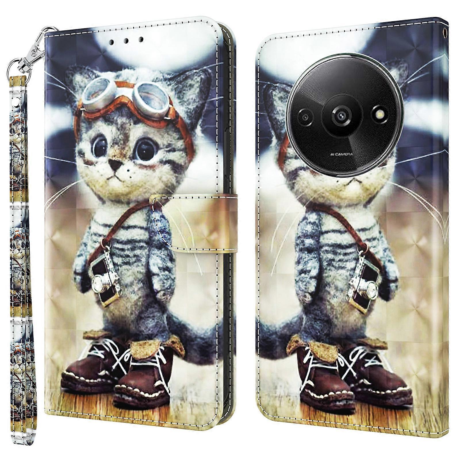 For Xiaomi Redmi A3/ Poco C61 4G Phone Case 3D Pattern Printing Magnetic Clasp Leather Wallet Cover