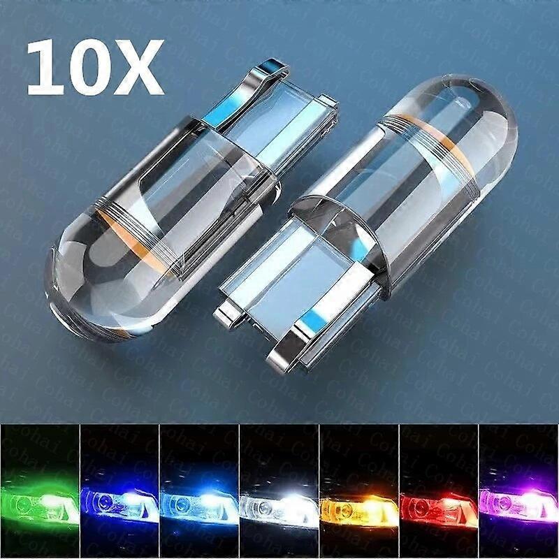 Super Bright 2/10 Pcs W5W 194 T10 LED Glass Housing Cob Car Bulb 6000K White Green Blue Red Wedge License Plate Lamp Dome Light