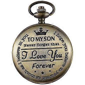 Men Quartz Pocket Watch Classic Vintage Pendant Watch To My Son" Watch Gift For Father Mother Son Necklace Watch