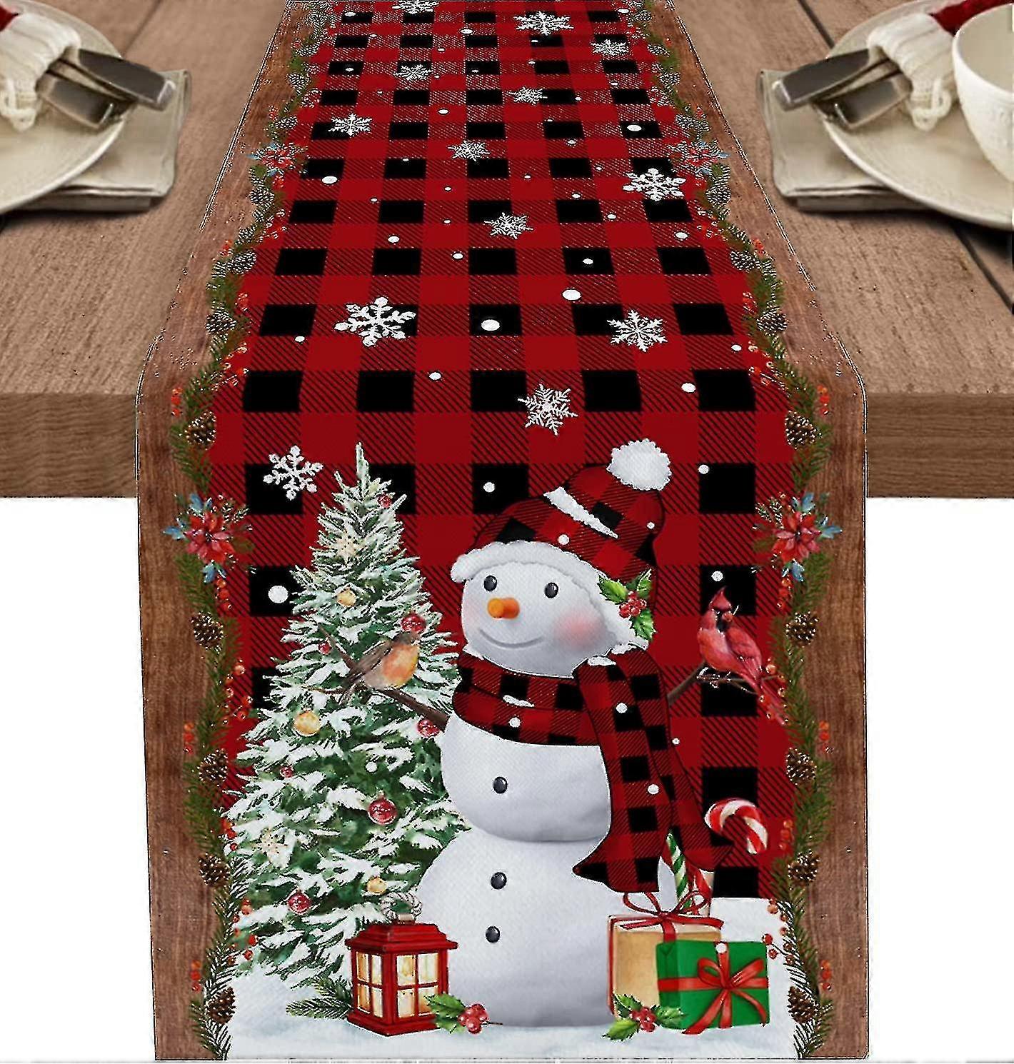Christmas Decor Snowman Table Runner For Kitchen Decor, 13x70in