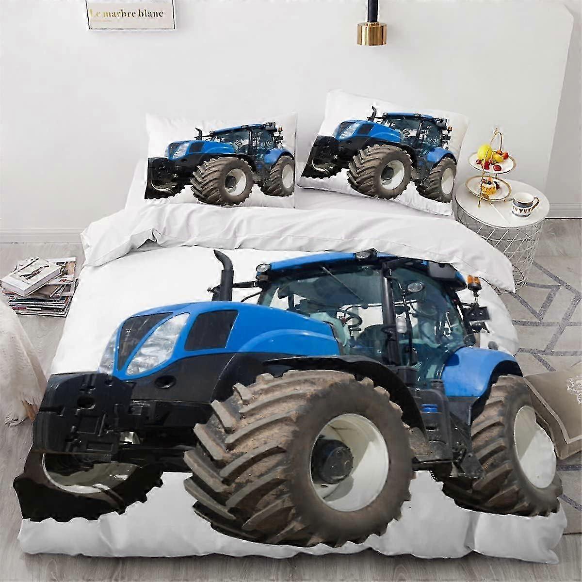 J2618 Bed Sheets Duvet Cover set Tractor Blue 3D Printed Comforter Cover Colorful Bedding with Zipper Closure and Pillowcase Soft Comfortable Bedcloth