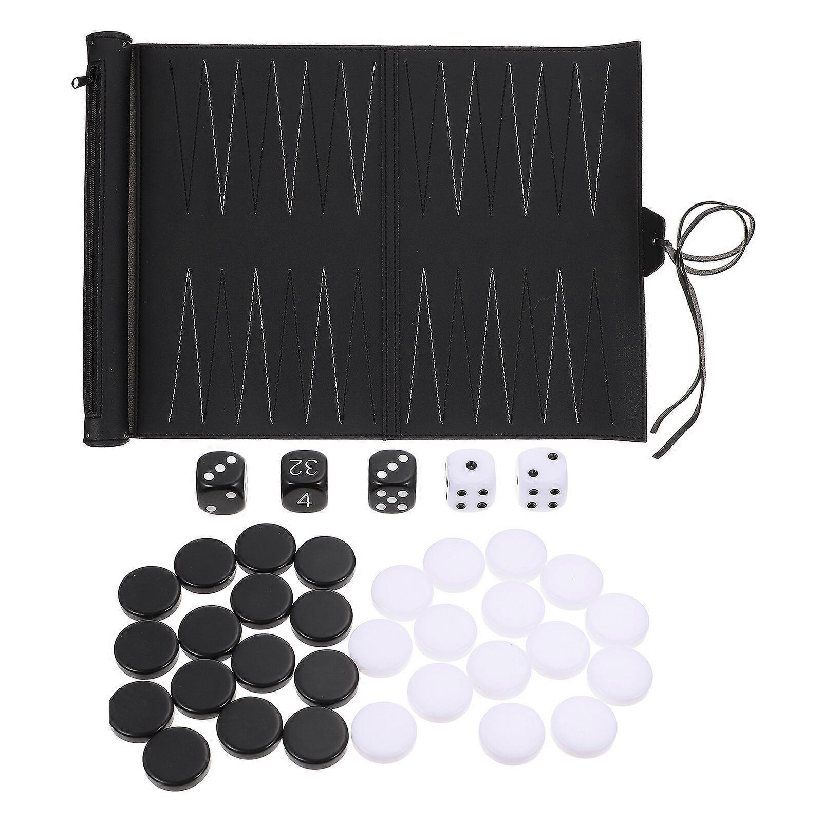 1pc Practical PU International Chessboard Portable Backgammon Board (Black)