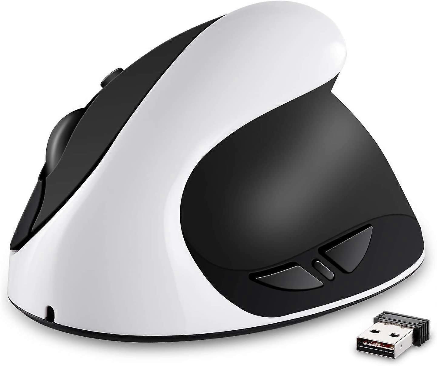 Vertical Mouse, Rechargeable 2.4G Wireless Ergonomic Mice with USB Receiver, 6 Buttons and 3 Adjustable DPI I 800/1200/1600, White