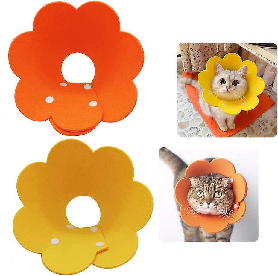 Adjustable Cat Recovery Collar - Cute Flower Neck Cat Cones After Surgery, Set of 2 Cat E Collar, Surgery Recovery Elizabethan Collars for Kitten and