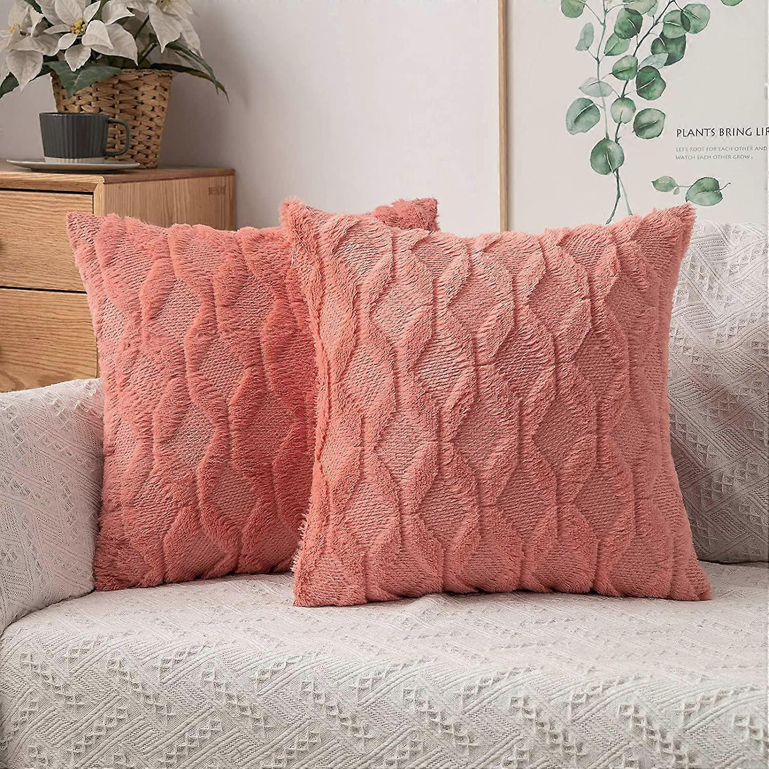 2-piece cushion cover Soft plush wool and suede pillowcase with diamond pattern on both sides, 40x40 cm red